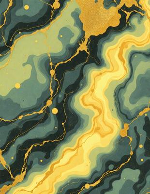 The primary subject of the image is a blue and gold marbled wallpaper with a gold border. The setting is a room with a blue and gold marbled wallpaper. The visual style is a digital art or illustration, as the colors and patterns are intricate and detailed. The dominant colors are blue and gold, creating a luxurious and elegant atmosphere.