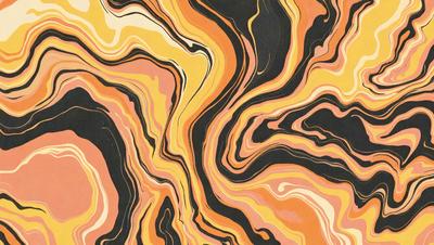 The primary subject of the image is a colorful, swirling pattern that resembles a painting or a digital artwork. The setting is a black and orange background, which contrasts with the vibrant colors of the pattern. The visual style appears to be a combination of photo and digital art, creating a unique and eye-catching design. The colors and mood of the image are lively and energetic, with the bold black and orange hues adding a sense of depth and intensity to the overall composition.