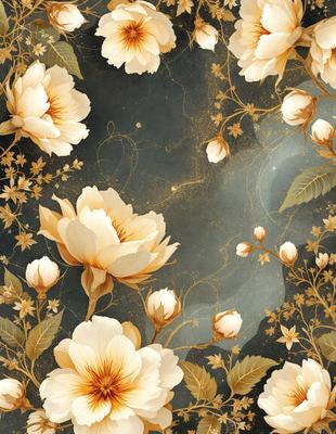 The primary subject of the image is a beautiful floral arrangement featuring white flowers. The setting is a blue background, which adds a contrasting and elegant touch to the scene. The visual style is a combination of photo and digital art, creating a realistic yet artistic representation of the flowers. The colors are predominantly white and blue, giving the image a serene and calming atmosphere.