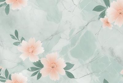 The primary subject of the image is a close-up of a pink flower. The setting is a marble surface, which serves as the background. The visual style is a combination of photo and digital art, creating a realistic yet artistic representation of the flower. The dominant colors are pink and white, giving the image a soft and delicate atmosphere.