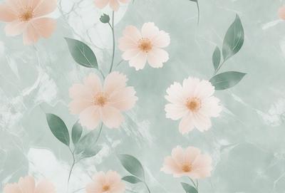 The primary subject of the image is a pattern of pink flowers on a blue background. The flowers are arranged in a visually appealing manner, creating a sense of harmony and beauty. The setting is a wall, and the visual style is a combination of digital art and illustration. The dominant colors are pink and blue, which evoke a sense of calmness and serenity.