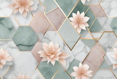 The primary subject of the image is a close-up of a flower, which is the main focus of the image. The setting is a marble surface, which serves as the backdrop for the flower. The visual style is a combination of photo and digital art, creating a realistic yet artistic representation of the flower. The dominant colors in the image are pink and white, giving the image a soft and elegant atmosphere.