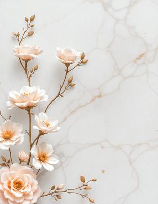 The primary subject of the image is a bouquet of white flowers, which are arranged in a vase. The flowers are placed on a marble surface, which serves as the setting and background of the scene. The visual style of the image is a close-up of the flowers, showcasing their details and beauty. The colors of the flowers are predominantly white, creating a clean and elegant atmosphere.