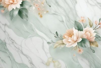 The primary subject of the image is a beautifully drawn flower, which is the main focus of the scene. The flower is depicted in a watercolor style, giving it a vibrant and lively appearance. The setting is a marble surface, which serves as the backdrop for the flower. The visual style is a combination of artistic skill and digital art, creating a captivating and visually appealing image. The dominant colors in the image are shades of pink and white, which contribute to the overall mood