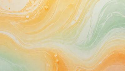 The primary subject of the image is a painting of a colorful, swirling, and flowing pattern. The setting is a white wall, and the visual style appears to be a combination of digital art and illustration. The dominant colors in the painting are yellow, orange, and green, creating a vibrant and lively atmosphere.