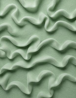 The primary subject of the image is a green wall with a pattern of waves. The setting is a room with a green background, and the visual style appears to be a combination of a photo and digital art. The dominant colors are green and white, creating a calm and soothing atmosphere.