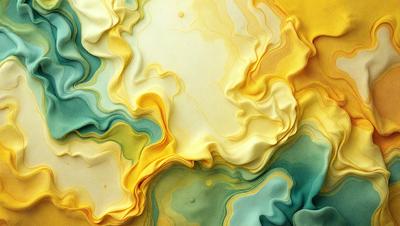 The primary subject of the image is a yellow and blue painting, which features a mix of colors and patterns. The setting is a canvas, and the visual style appears to be a combination of digital art and illustration. The dominant colors in the painting are yellow and blue, creating a vibrant and lively atmosphere.