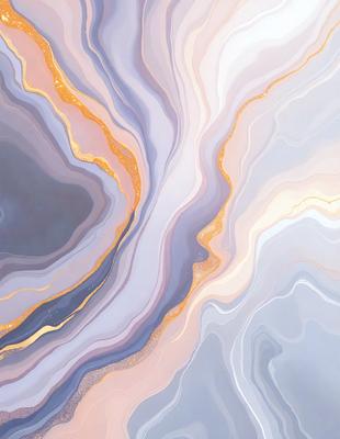 The primary subject of the image is a close-up of a marbled stone wall. The setting is a rocky surface, and the visual style appears to be a combination of a photo and digital art. The dominant colors in the image are shades of blue, purple, and gold, creating a visually appealing and calming atmosphere.