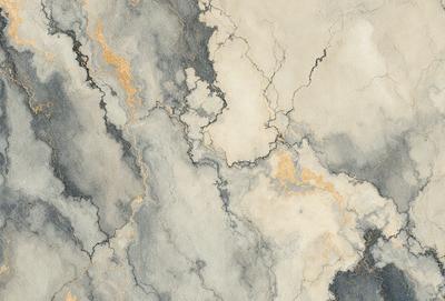 The primary subject of the image is a painting of a cloudy sky. The setting is a cloudy sky, and the visual style is a painting. The colors and mood of the painting are predominantly gray and cloudy, creating a moody atmosphere.