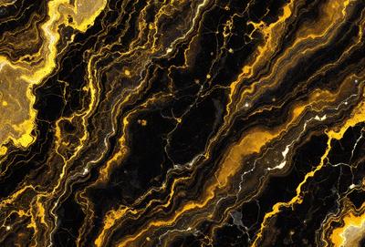 The primary subject of the image is a close-up of a marble surface with a yellow and black pattern. The setting is a black and yellow marble wall, which serves as the background. The visual style is a close-up of the marble, showcasing its unique pattern. The colors and mood of the image are predominantly yellow and black, creating a striking and visually appealing contrast.