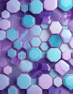 The primary subject of the image is a close-up of a blue and purple hexagonal pattern. The setting is a purple and blue background, which adds to the visual style. The image is a digital art piece, showcasing the artist's creativity and attention to detail. The dominant colors in the image are blue and purple, creating a calming and soothing atmosphere.