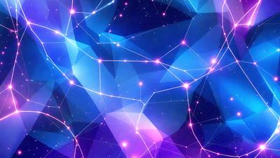 The primary subject of the image is a blue and purple nebula, which is a three-dimensional space structure. The setting is a dark, starry sky, and the visual style is a digital art or illustration. The dominant colors are blue and purple, creating a serene and calming atmosphere.