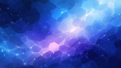 The primary subject of the image is a blue and purple background with a pattern of hexagons. The setting is a space-themed background, which adds to the visual style. The colors and mood of the image are predominantly blue and purple, creating a serene and calming atmosphere.