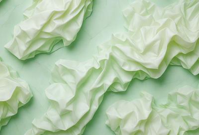 The primary subject of the image is a large sheet of green fabric, which is the main object, scene, or focus of the image. The setting or background is a green wall, and the visual style appears to be a photo. The colors and mood of the image are predominantly green, creating a calm and soothing atmosphere.