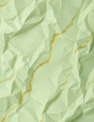 The primary subject of the image is a green background with gold streaks. The setting appears to be a wall or a piece of fabric with a patterned design. The visual style is a combination of digital art and illustration, creating a unique and eye-catching pattern. The colors and mood of the image are predominantly green and gold, giving it a warm and inviting atmosphere.