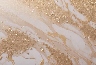 The primary subject of the image is a gold-colored, textured surface with a pattern of gold and brown streaks. The setting is a white background, which contrasts with the gold-colored surface. The visual style appears to be a combination of a photo and digital art, as the gold streaks are reminiscent of a textured background. The colors and mood of the image are warm and inviting, with the gold and brown tones creating a sense of luxury and sophistication.