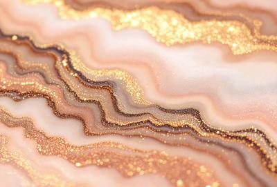 The primary subject of the image is a close-up of a gold-colored rock, possibly a piece of marble. The setting is a white background, which contrasts with the gold color of the rock. The visual style appears to be a photo, as it captures the intricate details of the rock. The colors and mood of the image are predominantly gold and white, creating a sense of elegance and sophistication.