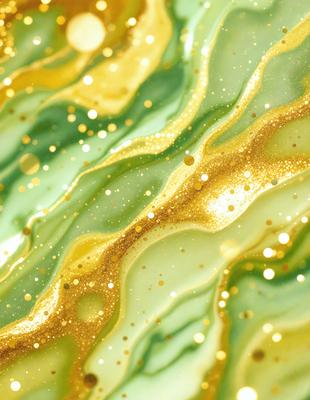 The primary subject of the image is a close-up of a green and gold swirl pattern. The setting is a background of a green and gold swirl pattern, which creates a visually appealing and cohesive environment. The visual style of the image is a combination of digital art and illustration, as it showcases the intricate details of the swirl pattern. The colors and mood of the image are predominantly green and gold, giving it a warm and vibrant atmosphere.