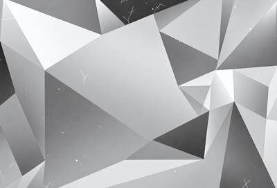 The primary subject of the image is a geometric pattern, which is a digital art piece. The setting is a white background, and the visual style is a combination of digital art and illustration. The dominant colors in the image are white and gray, creating a clean and minimalist atmosphere.
