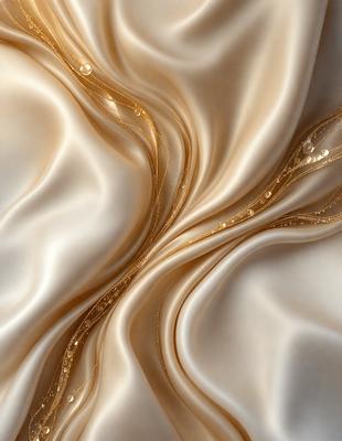 The primary subject of the image is a close-up of a piece of cloth, possibly a sheet or a curtain, with a gold or yellowish hue. The setting appears to be a room with a white background. The visual style is a combination of a photo and a digital art, illustration, or drawing. The colors and mood of the image are warm and inviting, with the gold or yellowish hue adding a touch of luxury and elegance to the scene.