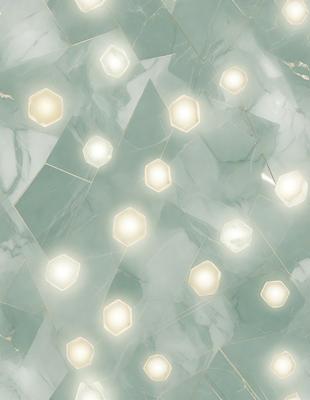 The primary subject of the image is a marble wall with a pattern of hexagonal shapes. The setting is a room with a white marble surface, which creates a clean and elegant atmosphere. The visual style is a close-up of the marble wall, showcasing the intricate pattern of the hexagons. The colors and mood of the image are predominantly white, giving it a bright and serene appearance.