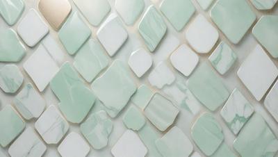The primary subject of the image is a white tile wall with a pattern of square tiles. The setting is a room with a white background. The visual style is a photo of the tile wall. The dominant colors are white and gray, creating a clean and minimalist atmosphere.