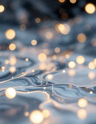 The primary subject of the image is a swirling, flowing mass of light, which appears to be a water-like substance. The setting is a dark background, which contrasts with the bright, glowing light. The visual style is a combination of a photo and digital art, creating a unique and captivating effect. The colors and mood of the image are predominantly bright and luminous, with a sense of movement and energy.