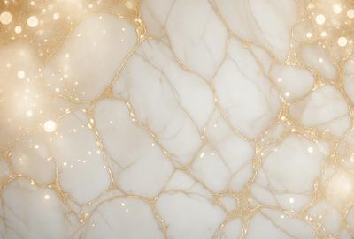 The primary subject of the image is a marble wall with a gold-like pattern. The setting is a room with a white marble wall, and the visual style is a close-up of the marble wall. The colors and mood of the image are predominantly white and gold, creating a luxurious and elegant atmosphere.