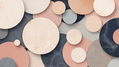 The primary subject of the image is a collection of circles, which are arranged in various sizes and colors. The circles are placed on a blue and pink background, creating a visually appealing and vibrant scene. The circles are arranged in a pattern, giving the image a sense of organization and harmony. The visual style of the image is a combination of photo and digital art, as it appears to be a photograph of a digital artwork. The dominant colors in the image are pink and blue, which contribute to the overall m