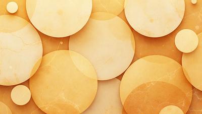 The primary subject of the image is a collection of round, golden circles. These circles are arranged in a pattern, creating a visually appealing and cohesive design. The setting is a marbled surface, which adds a sense of depth and texture to the composition. The visual style of the image is a combination of photo and digital art, resulting in a high-quality and detailed representation of the golden circles. The colors and mood of the image are warm and inviting, with the golden hues evoking a sense of luxury