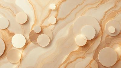 The primary subject of the image is a collection of circles, which are placed on a wooden surface. The circles are of various sizes and are arranged in a visually appealing manner. The setting is a wooden table, and the visual style is a combination of photo and digital art. The dominant colors in the image are brown and white, creating a warm and natural atmosphere.