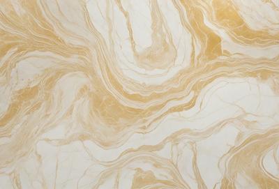 The primary subject of the image is a marble wall with a gold-colored pattern. The setting is a room with a marble floor, and the visual style is a close-up of the marble wall. The colors and mood of the image are warm and luxurious, with the gold and marble creating an elegant and sophisticated atmosphere.