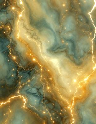 The primary subject of the image is a close-up of a swirling, colorful pattern, possibly a painting or a digital artwork. The setting is a dark background, which contrasts with the vibrant colors of the pattern. The visual style appears to be a mix of photo and digital art, creating a unique and captivating image. The dominant colors are yellow, blue, and green, giving the scene a lively and energetic atmosphere.