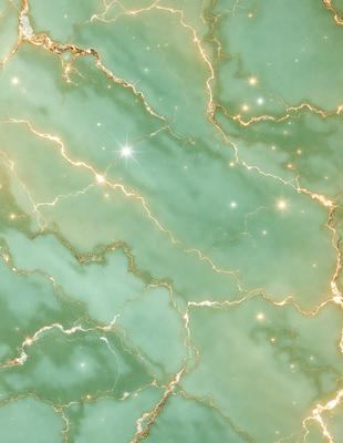 The primary subject of the image is a green marble wall with a pattern of lightning bolts. The setting is a room with a green marble floor. The visual style is a photo of the marble wall, and the colors and mood are predominantly green, with a sense of elegance and sophistication.