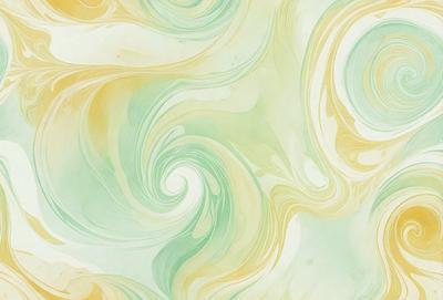 The primary subject of the image is a colorful, swirling pattern that resembles a painting or a digital artwork. The setting is a wall, and the visual style appears to be a combination of photo and digital art. The dominant colors in the image are green, yellow, and white, creating a vibrant and lively atmosphere.