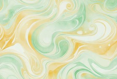 The primary subject of the image is a colorful, swirling pattern that resembles a painting or a digital artwork. The setting is a wall, and the visual style appears to be a combination of photo and digital art. The colors and mood of the image are vibrant and lively, with a mix of green, yellow, and orange hues.