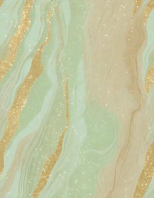 The primary subject of the image is a green and gold wallpaper with a pattern of gold stripes. The setting is a wall, and the visual style is a patterned wallpaper. The dominant colors are green and gold, creating a warm and inviting atmosphere.
