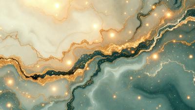 The primary subject of the image is a blue and gold marbled wall. The setting is a room with a blue and gold marbled wall, and the visual style is a digital art or illustration. The dominant colors are blue and gold, creating a luxurious and elegant atmosphere.