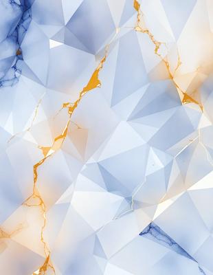 The primary subject of the image is a pattern of triangles, which are arranged in a geometric design. The setting is a marble surface, which adds a sense of sophistication and elegance to the scene. The visual style of the image is a combination of digital art and illustration, creating a unique and eye-catching design. The dominant colors in the image are white and blue, which contribute to a clean and calming atmosphere.