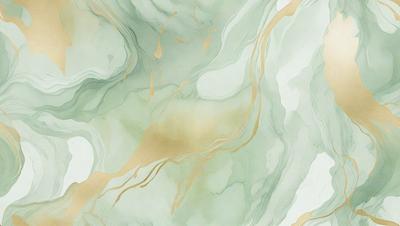 The primary subject of the image is a green and gold marbled wallpaper. The setting is a room with a green and gold marbled wallpaper. The visual style is a painting, and the colors and mood are warm and inviting.