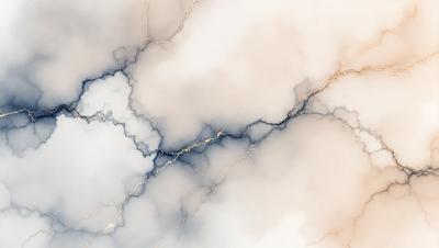 The primary subject of the image is a marble-like surface with a cloudy pattern. The setting is a cloudy sky, and the visual style appears to be a combination of a photo and digital art. The colors and mood of the image are predominantly blue and white, creating a serene and calming atmosphere.