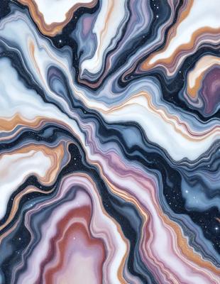 The primary subject of the image is a close-up of a marbled stone, which appears to be a piece of marble or a marbled stone. The setting is a dark background, which contrasts with the marbled stone. The visual style is a close-up of the marbled stone, showcasing its intricate patterns and textures. The colors and mood of the image are predominantly dark, with the marbled stone being the main focus and source of interest.