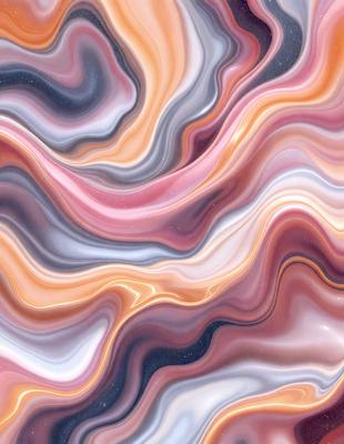 The primary subject of the image is a close-up of a colorful, swirling pattern on a marbled surface. The setting is a room with a marbled wall, and the visual style appears to be a combination of a photo and digital art. The dominant colors in the image are pink, orange, and white, creating a vibrant and lively atmosphere.