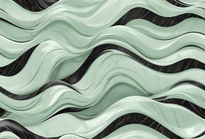 The primary subject of the image is a pattern of green and white waves, which are part of a marble-like surface. The setting is a black background, which contrasts with the green and white waves. The visual style is a combination of digital art and illustration, creating a unique and eye-catching design. The colors and mood of the image are predominantly green and white, giving it a fresh and clean appearance.