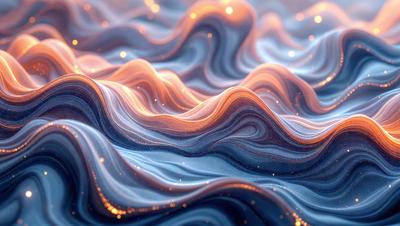 The primary subject of the image is a blue and orange ocean wave. The setting is a blue ocean with a wave that is both blue and orange. The visual style is a digital art or illustration, creating a vibrant and dynamic scene. The colors and mood of the image are energetic and lively, with the blue and orange hues evoking a sense of movement and excitement.