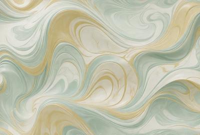 The primary subject of the image is a large, intricate, and colorful mosaic tile design. The setting is a wall, and the visual style is a combination of photo and digital art. The dominant colors are blue, green, and yellow, creating a vibrant and lively atmosphere. The mosaic design features swirls and patterns, making it an eye-catching and unique decoration.