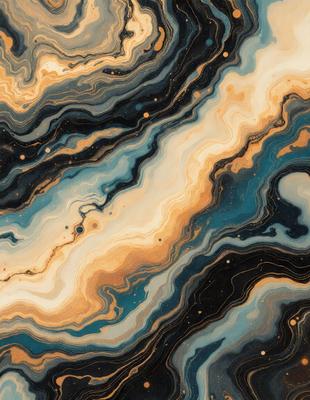 The primary subject of the image is a close-up of a blue and black marbled stone. The setting is a dark background, which contrasts with the vibrant colors of the marbled stone. The visual style appears to be a combination of a photo and a digital art or illustration, as the stone's texture and patterns are captured in detail. The colors and mood of the image are predominantly dark and moody, with the blue and black marbled stone serving as the focal point.