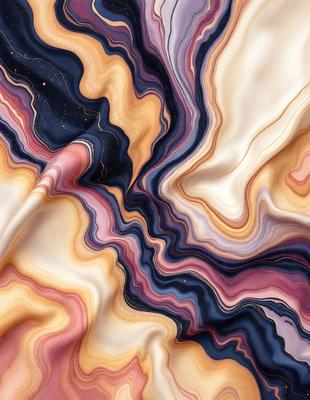 The primary subject of the image is a close-up of a piece of fabric, possibly a quilt or a piece of clothing. The setting is a room with a wall, and the visual style appears to be a combination of a photo and digital art. The colors and mood of the image are predominantly purple and blue, creating a calm and serene atmosphere.