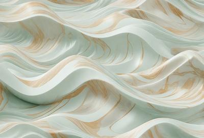 The primary subject of the image is a large, intricate, and colorful design, possibly a painting or a digital artwork. The design features a mix of white, brown, and green colors, creating a visually appealing and dynamic pattern. The setting or background of the image is a wall, which serves as a canvas for the artwork. The visual style of the image is a combination of photo and digital art, as it showcases the artist's skill in creating a complex and detailed design. The overall atmosphere of the image