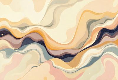 The primary subject of the image is a colorful, abstract painting featuring a mix of blue, pink, and yellow colors. The painting is displayed on a wall, creating a vibrant and lively atmosphere. The visual style of the painting is a combination of digital art and illustration, giving it a unique and artistic appearance. The setting or background of the image is a wall, which serves as the perfect surface for showcasing the painting.